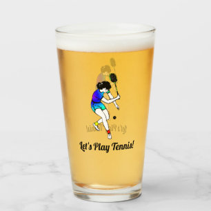 Retro Women's Tennis Player Custom Text Glass