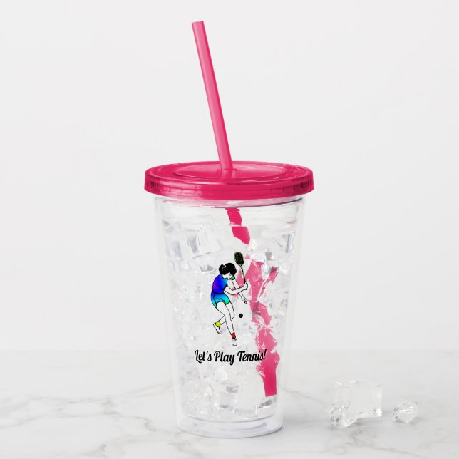 Retro Women's Tennis Player With Text Acrylic Tumbler (Front Ice)