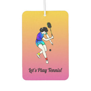 Retro Women's Tennis Player With Text on Pink Car Air Freshener