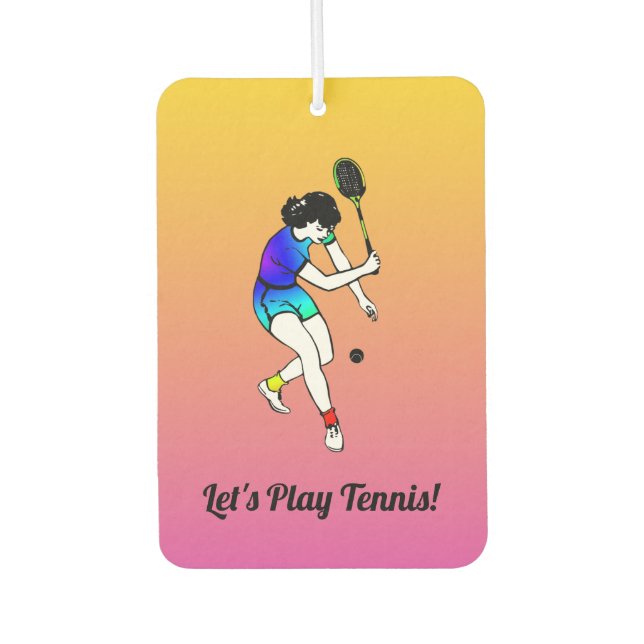 Retro Women's Tennis Player With Text on Pink Car Air Freshener (Front)
