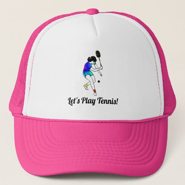 Retro Women's Tennis Player with Text Trucker Hat (Front)