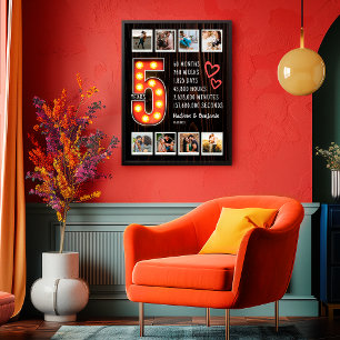 Retro Wood 5th Anniversary Custom Photo Collage Poster