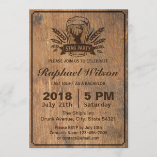 Retro Wood Beer & Stag Bachelor Party Card