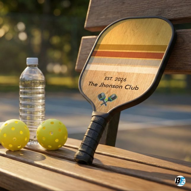 Retro Wood Grain Stripes Custom Club Name Pickleball Paddle (Creator Uploaded)