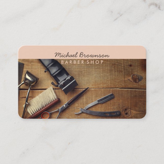 Retro Wood Rustic Hair Stylist Master Barber Business Card (Front)