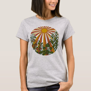 Retro Woodblock Sunburst Kitchen Garden Botanical T-Shirt
