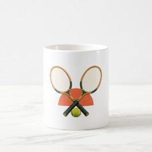 Retro Wooden Tennis Rackets and Chartreuse Ball Coffee Mug