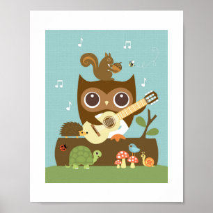 Retro Woodland Animals Poster Print