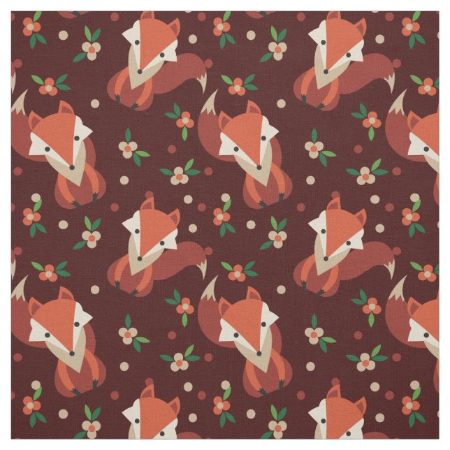 Retro Woodland Foxes And Flowers Pattern Fabric (Swatch)