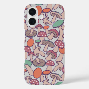 Retro Woodland Mushroom Pattern Autumn Mycelium iPhone 16 Case