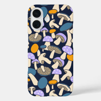 Retro Woodland Mushroom Pattern Midnight Forest iPhone 16 Case