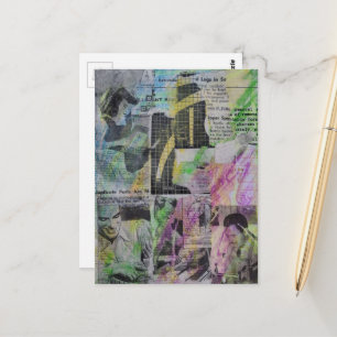 Retro Woodworking Abstract mixed media collage Postcard