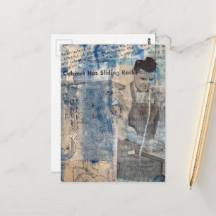 Retro Woodworking Man mixed media collage Postcard