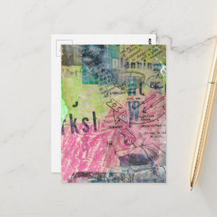 Retro Woodworking mixed media collage colourful Postcard