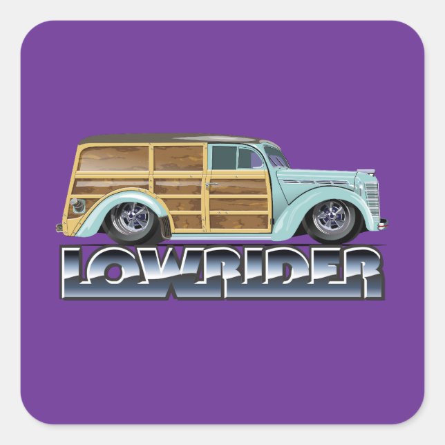 Retro Woody Lowrider Square Sticker (Front)