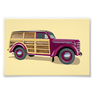 Retro woody wagon delivery truck photo print