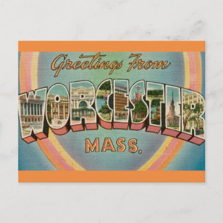 Retro Worcester MA Greeting Postcard