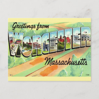 Retro Worcester MA Postcard