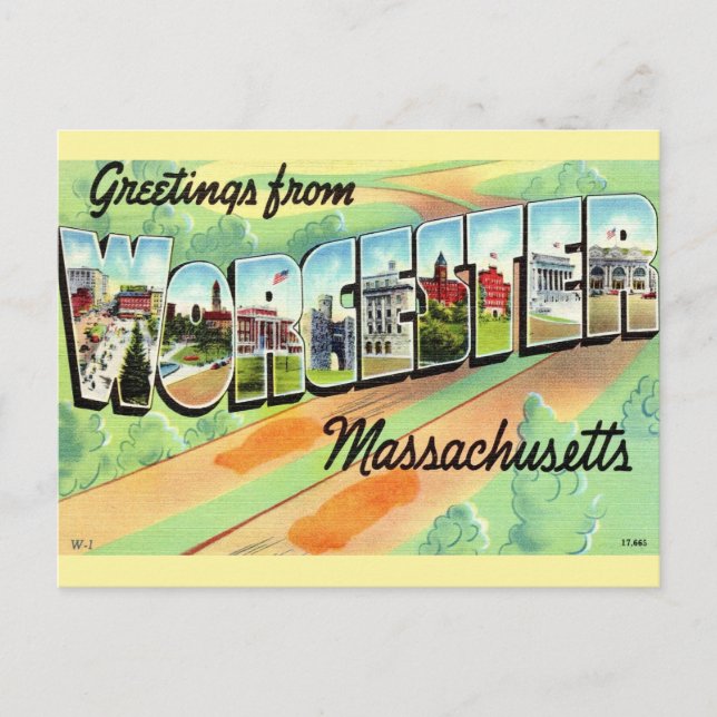 Retro Worcester MA Postcard  (Front)