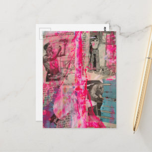 Retro Working Men Black White Pink Blue Postcard