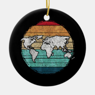 Retro World Map Ceramic Ornament