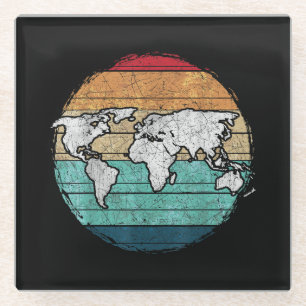 Retro World Map Glass Coaster