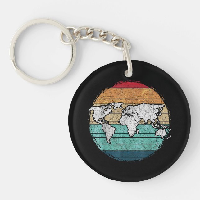 Retro World Map Key Ring (Front)