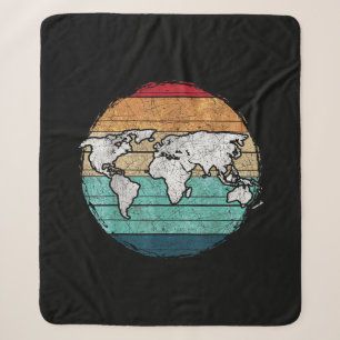 Retro World Map Sherpa Blanket