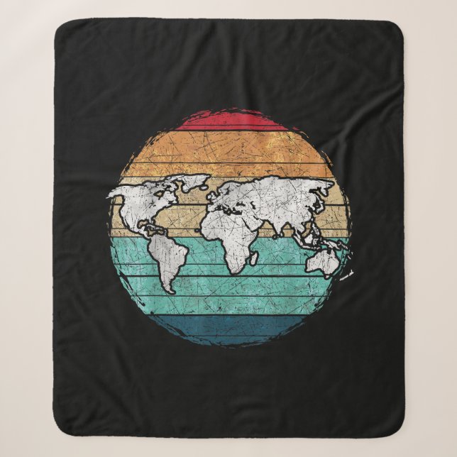 Retro World Map Sherpa Blanket (Front)