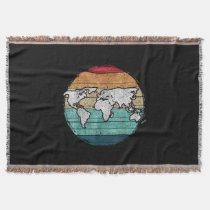 Retro World Map Throw Blanket