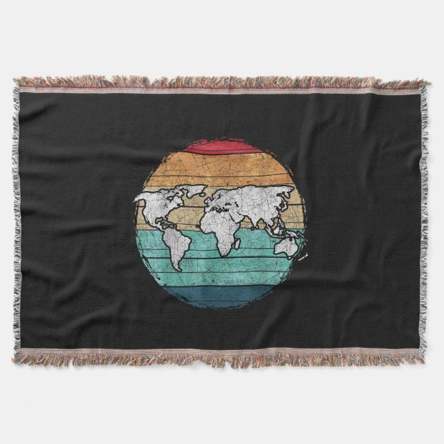 Retro World Map Throw Blanket (Front)