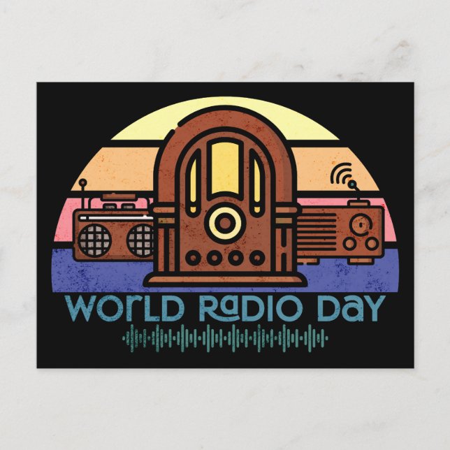 Retro World Radio Day Postcard (Front)