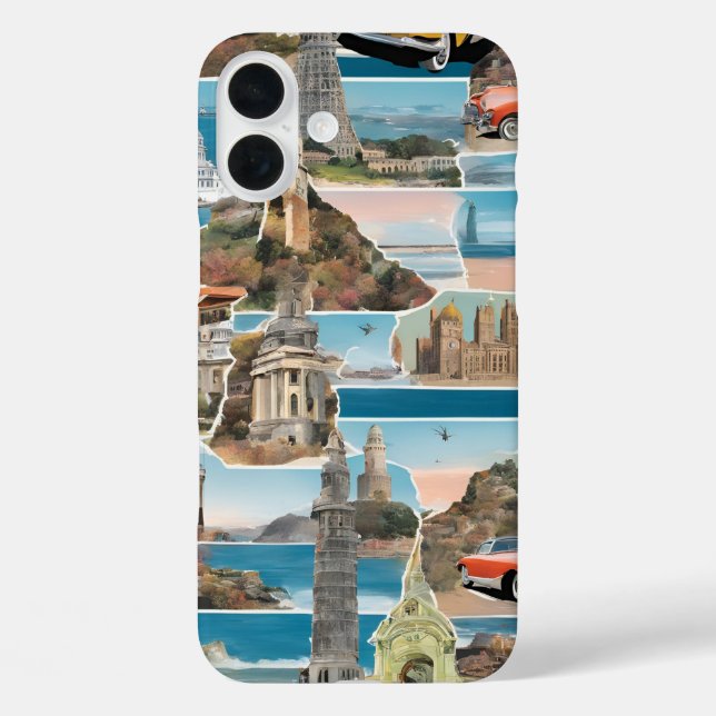 Retro World Tour Collage Case-Mate iPhone Case (Back)