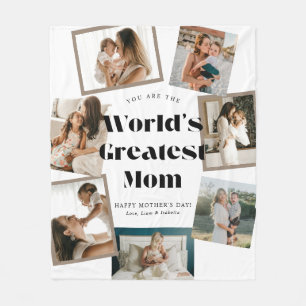 Retro World's Greatest Mom 7 Photo Collage Fleece Blanket