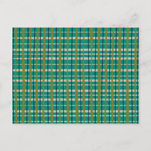 Retro Woven Picnic Plaid Pattern Teal Green Postcard