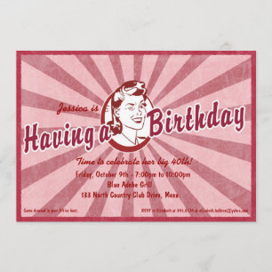 Retro Wow Birhday Invitation - Magenta Red
