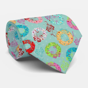 Retro Wreaths - Teal Christmas Tie