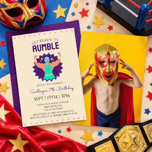 Retro Wrestling Birthday Party Photo Invitation
