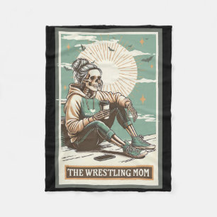Retro Wrestling Mom Tarot Card Skeleton Mama Mothe Fleece Blanket