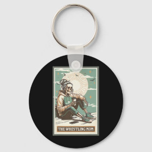 Retro Wrestling Mom Tarot Card Skeleton Mama Mothe Key Ring