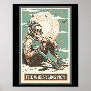 Retro Wrestling Mum Tarot Card Skeleton Mama Mothe Poster