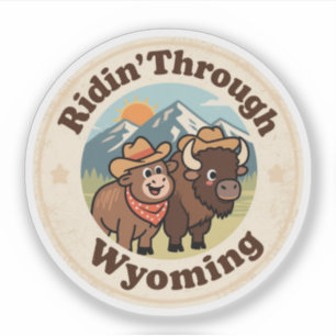 Retro Wyoming Badge_ Bison with Mountain Range