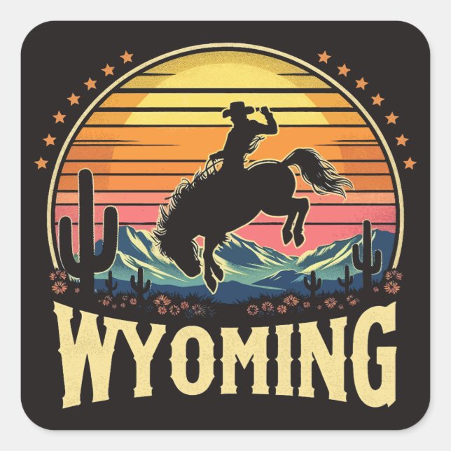 Retro Wyoming Cowboy Square Sticker (Front)