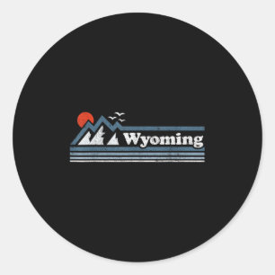 Retro Wyoming State Mountain Skiing Vintage Ski So Classic Round Sticker