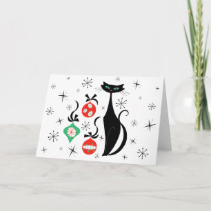 Retro Xmas Cat Happy Holidays horizontal Holiday Card