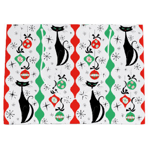Retro Xmas Cat Stripe Multi Large Gift Bag