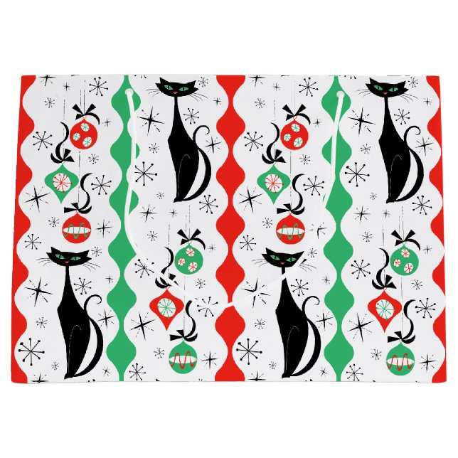 Retro Xmas Cat Stripe Multi  Large Gift Bag (Front)