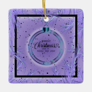 Retro Xmas Frame Branches Merry Christmas Ceramic Ornament