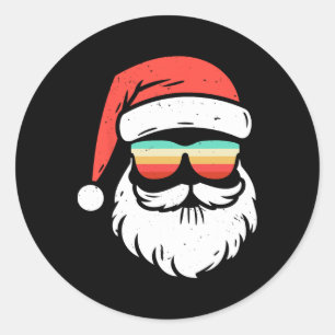 Retro Xmas In July Sungles Santa Summer Christmas Classic Round Sticker