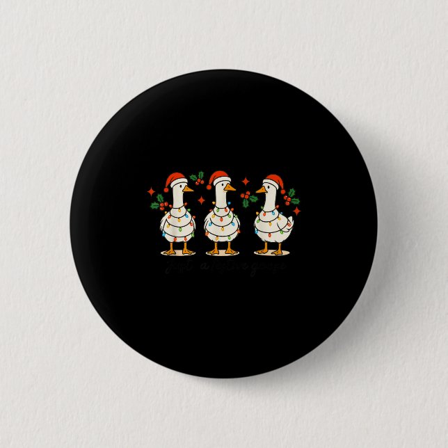 Retro Xmas Just A Festive Goose Lights Santa Hat C 6 Cm Round Badge (Front)